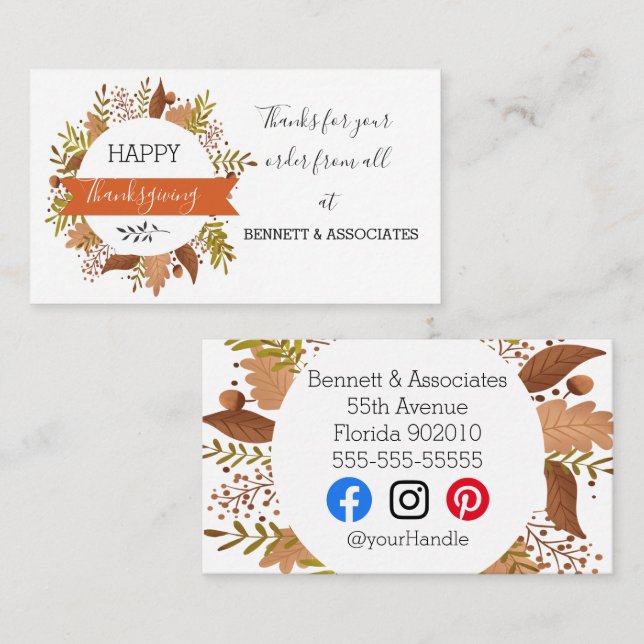 Business Thank You happy thanksgiving autumn fall Business Card (Front/Back)