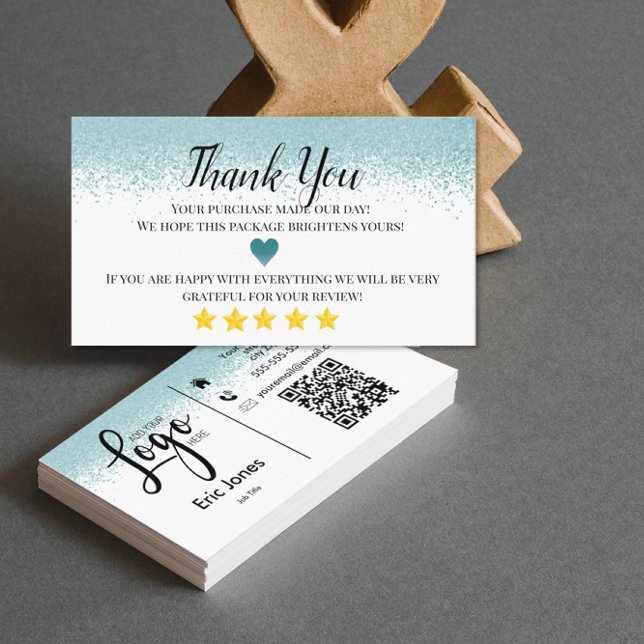 business thank you homemade blue glitter business card (Creator Uploaded)