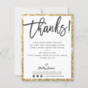 BUSINESS THANK YOU modern chic black gold glitter