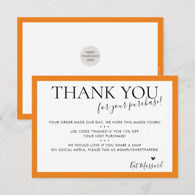 BUSINESS THANK YOU modern chic bright orange Card (Front/Back)