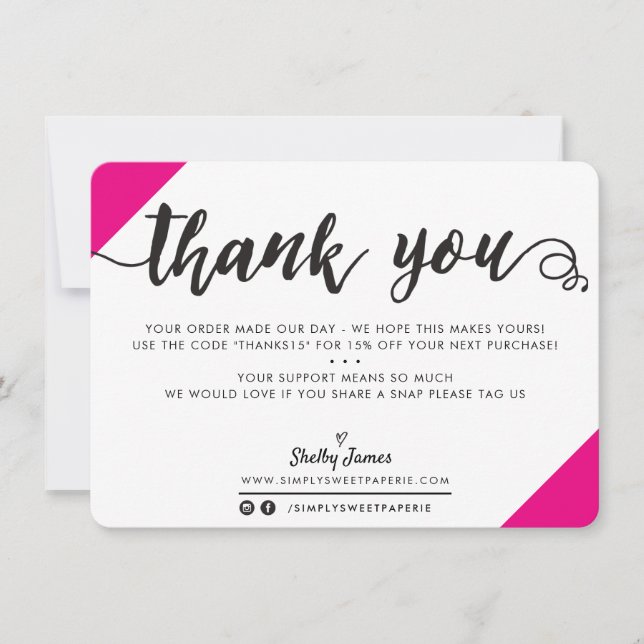 BUSINESS THANK YOU modern chic corners script pink (Front)