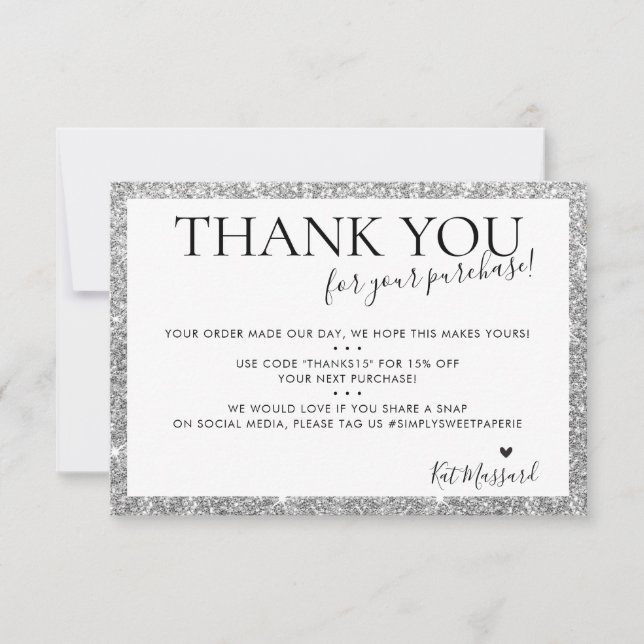 BUSINESS THANK YOU modern chic faux silver glitter (Front)