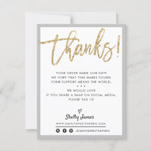 BUSINESS THANK YOU modern chic gold glitter GRAY Card