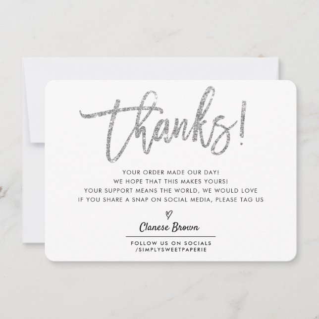 BUSINESS THANK YOU modern chic silver glitter (Front)