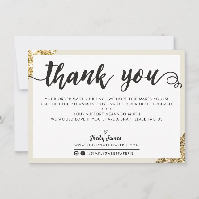 BUSINESS THANK YOU modern corner script cream gold (Front)