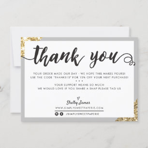 BUSINESS THANK YOU modern corner script grey gold Card