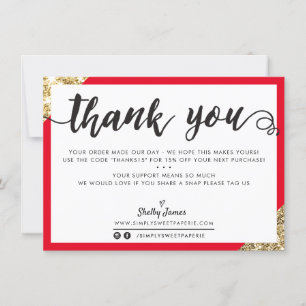 BUSINESS THANK YOU modern corner script red gold Card
