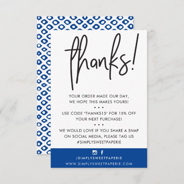 BUSINESS THANK YOU modern customer royal blue ikat (Front/Back)