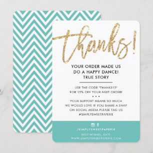 BUSINESS THANK YOU modern cute gold glitter mint Card