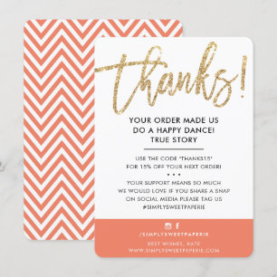 BUSINESS THANK YOU modern cute gold glitter orange Card