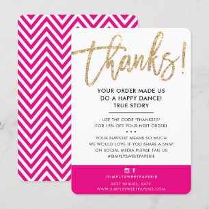 BUSINESS THANK YOU modern cute gold glitter pink