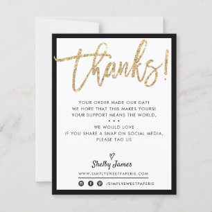 BUSINESS THANK YOU modern gold glitter black Card