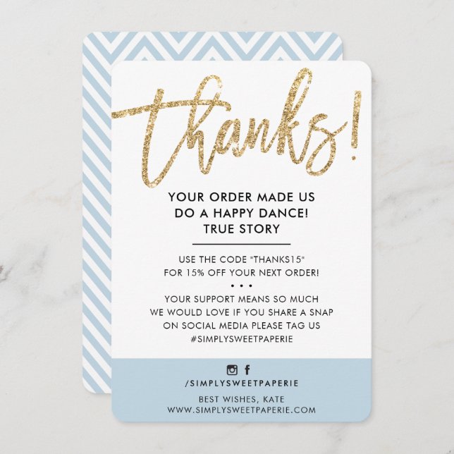 BUSINESS THANK YOU modern gold glitter duck egg (Front/Back)