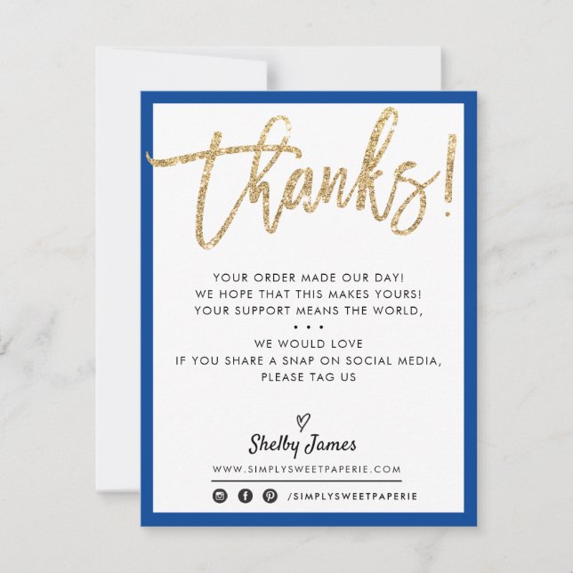 BUSINESS THANK YOU modern gold glitter ROYAL BLUE (Front)