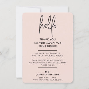 BUSINESS THANK YOU modern hello blush pink black Card
