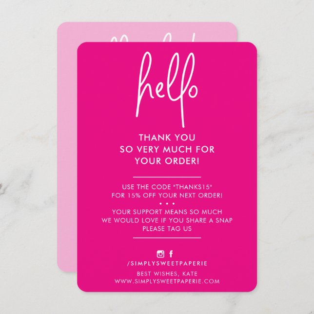 BUSINESS THANK YOU modern hello fuschia pink white (Front/Back)