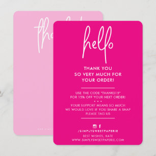 BUSINESS THANK YOU modern hello fuschia pink white Card