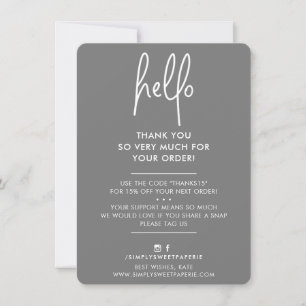 BUSINESS THANK YOU modern hello grey white ink Card