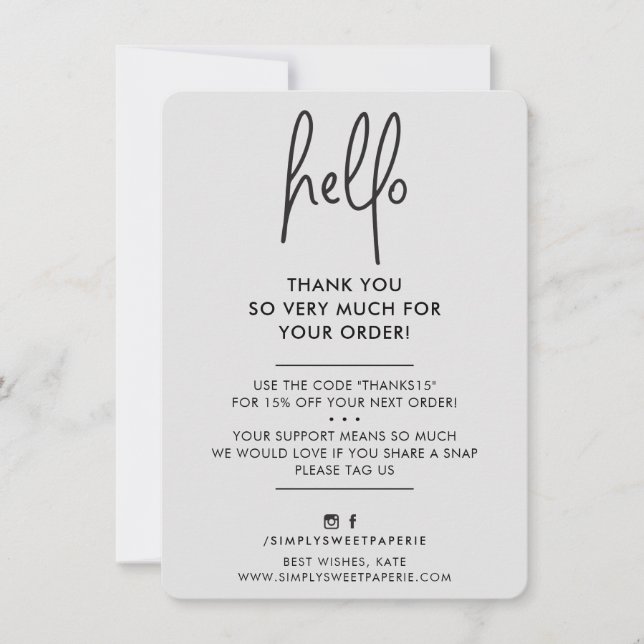 BUSINESS THANK YOU modern hello pale grey black (Front)