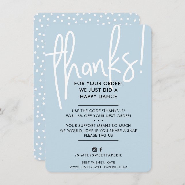 BUSINESS THANK YOU modern lettered baby blue white (Front/Back)