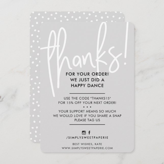 BUSINESS THANK YOU modern lettered font grey white (Front/Back)