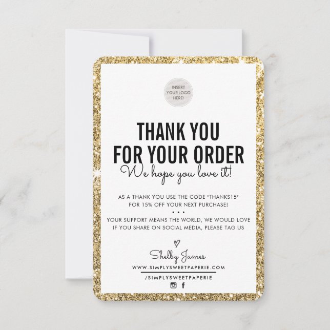 BUSINESS THANK YOU modern order insert glitter (Front)