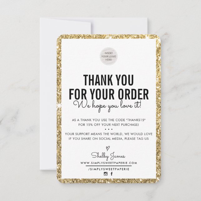 BUSINESS THANK YOU modern order insert glitter Card (Front)