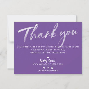 BUSINESS THANK YOU modern purple white ink Card