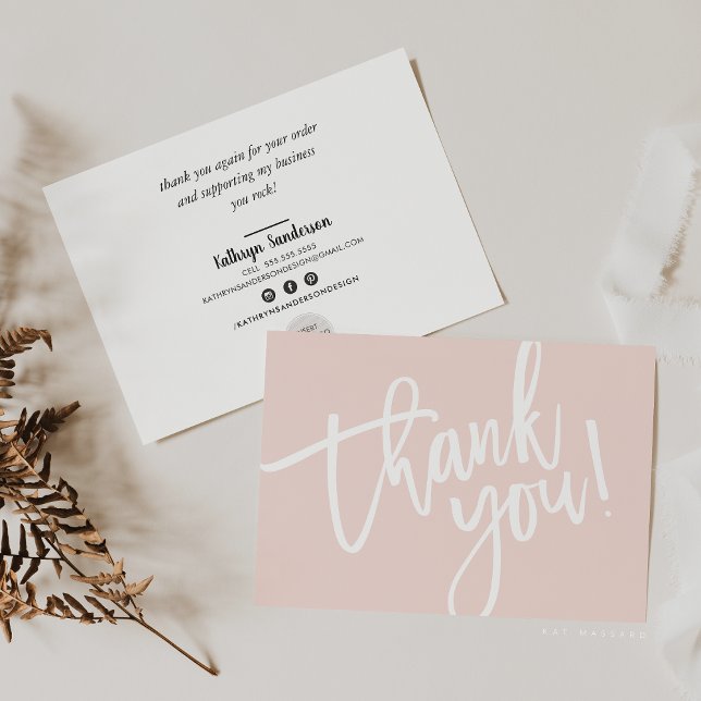 BUSINESS THANK YOU modern script insert pink logo Card (Creator Uploaded)