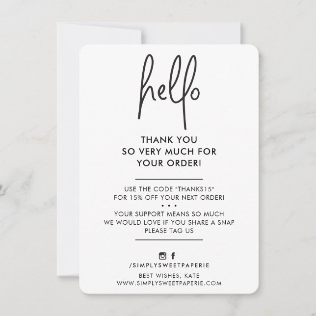 BUSINESS THANK YOU modern simple hello white black (Front)
