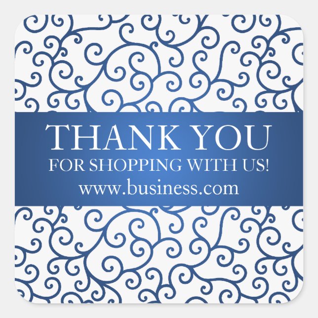 Business Thank You Modern Swirls Blue Square Sticker (Front)