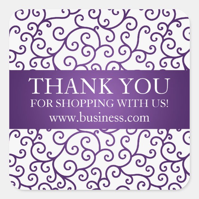 Business Thank You Modern Swirls Purple Square Sticker (Front)