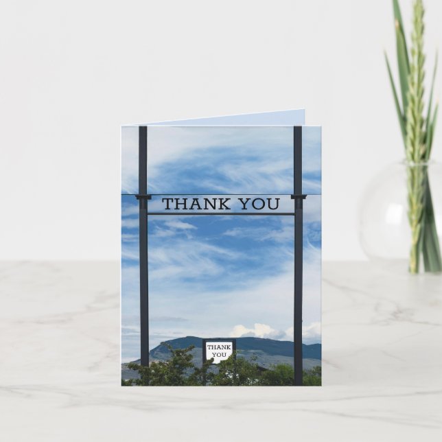 BUSINESS THANK YOU ON SIGN POST & BLUE SKY ABOVE CARD (Front)