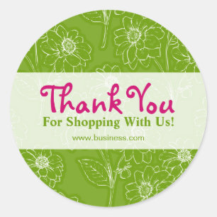 Business Thank You Pressed Flowers Lime Green Classic Round Sticker