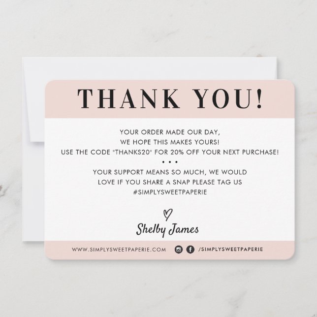 BUSINESS THANK YOU professional modern blush pink Card (Front)