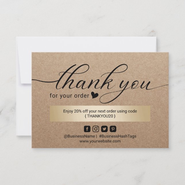 Business Thank You Rustic Kraft Minimalist Script (Front)