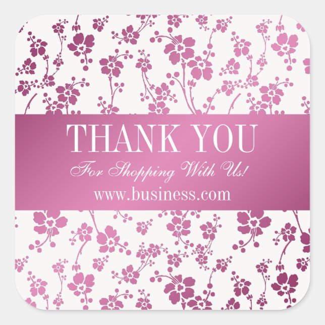 Business Thank You Salon Floral Pink Square Sticker (Front)