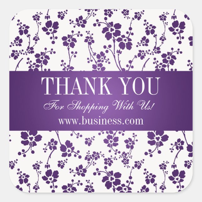 Business Thank You Salon Floral Purple Square Sticker (Front)