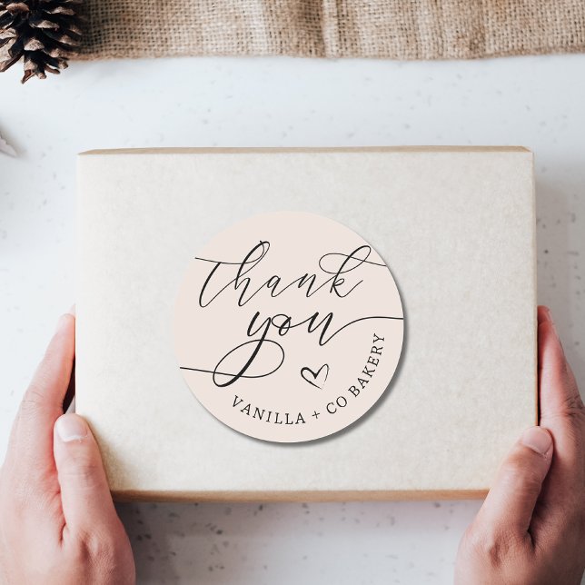 Business Thank You Script Heart | Cream  Classic Round Sticker (Creator Uploaded)