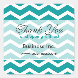 Business Thank You Teal Chevron Pattern Square Sticker