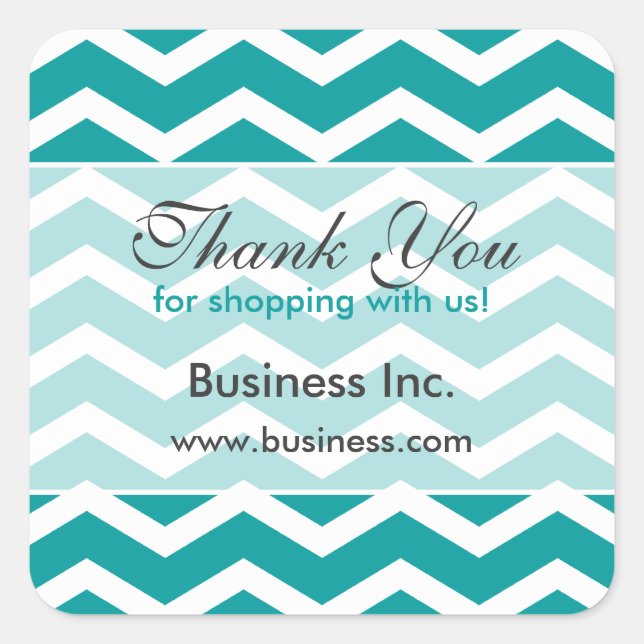 Business Thank You Teal Chevron Pattern Square Sticker (Front)
