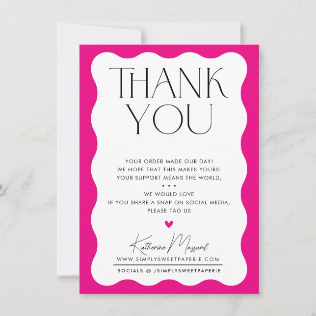 BUSINESS THANK YOU trendy elegant serif hot pink (Front)