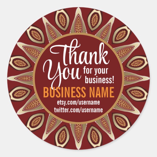 Business Thank You Tribal Earth Sun Classic Round Sticker (Front)