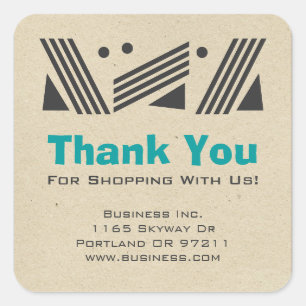 Business Thank You Vintage Paper Design Blue Square Sticker