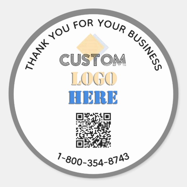 Business Thank You Your Logo QR Code Classic Round Sticker (Front)