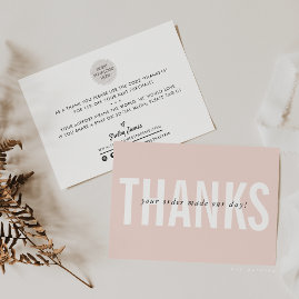 BUSINESS THANKS modern minimal order insert pink Thank You Card