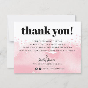 BUSINESS THANKS modern watercolor pretty pink LOGO Thank You Card