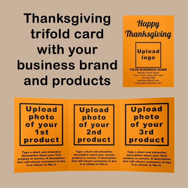 Business Thanksgiving Orange Colour Trifold Card (Thanksgiving orange color trifold card with your business brand and products or services.)