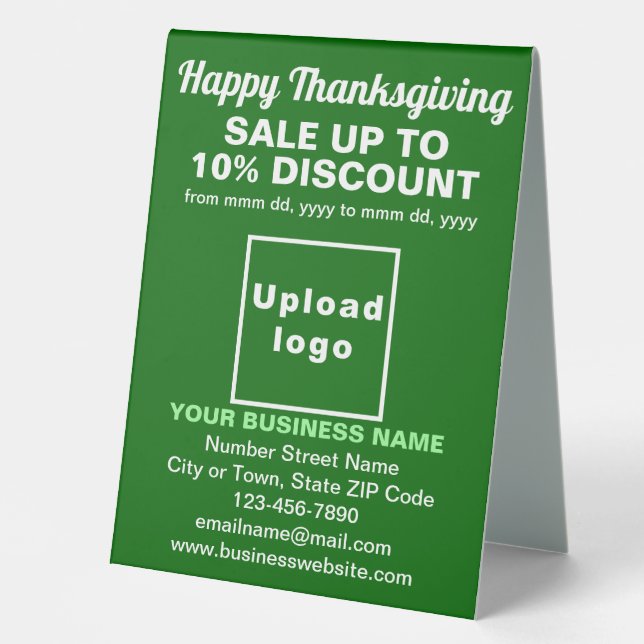 Business Thanksgiving Sale on Green Table Sign (Front)