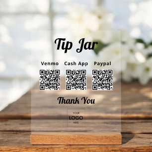 Business Tip Jar QR Code Logo Acrylic Sign